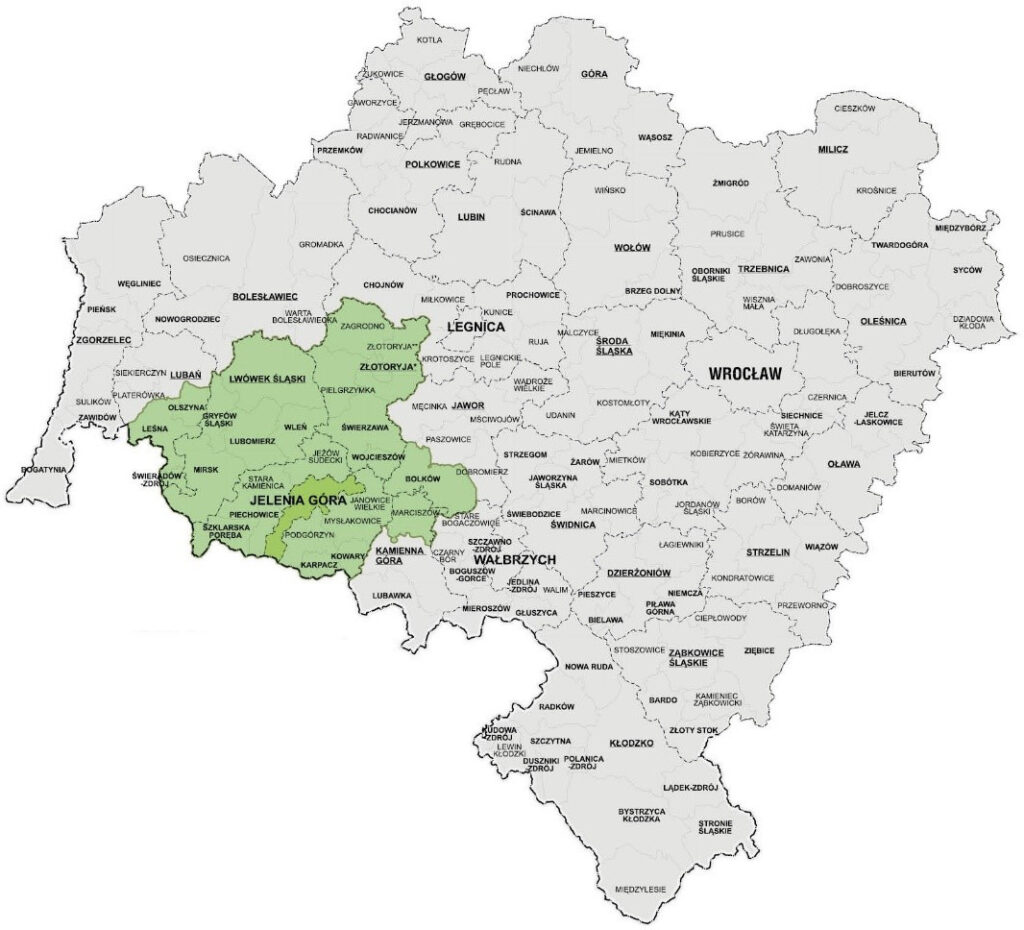 Mapa ZIT AJ na tle Dolnego Śląska